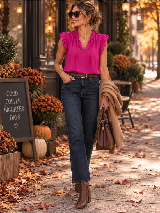 Maison D’Amelie Tops - Maison d’Amélie Ruffle Sleeve Blouse Fuchsia Pink XS